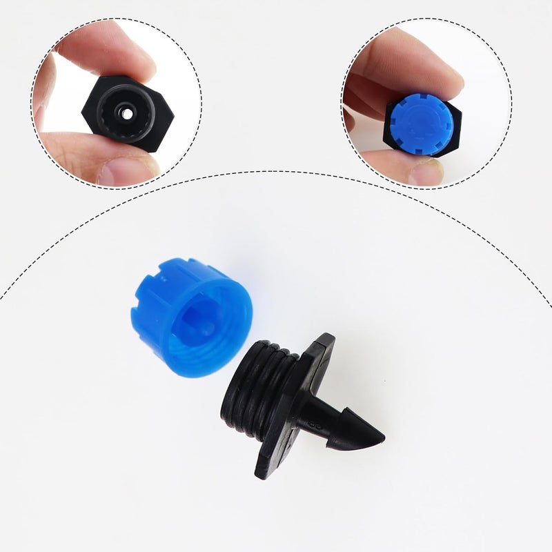 Nihfien 200 Pcs Adjustable Irrigation Drippers Sprinklers, Universal 1/4" Irrigation Micro Drip Emitters 8-Hole 360 Degree Watering Sprinkler for 4mm/7mm Garden Tube Watering System(Blue) - Image 5